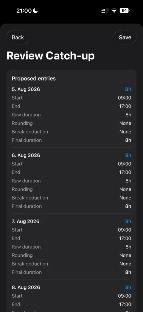 Review the calculation before confirming.